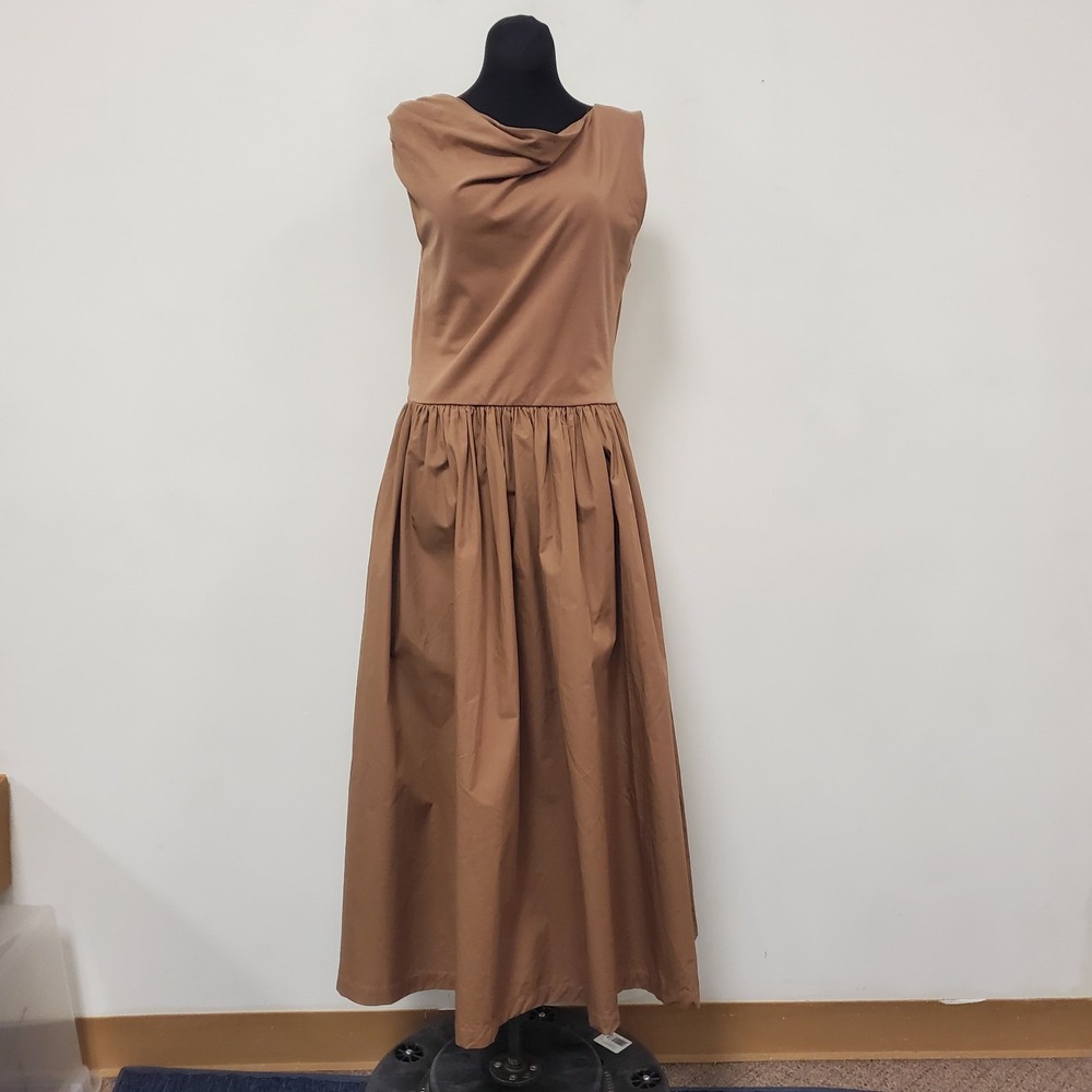 En Saison Maxi Dress Size L Brown Cowl Modest Retro Old Money Classic Ladylike